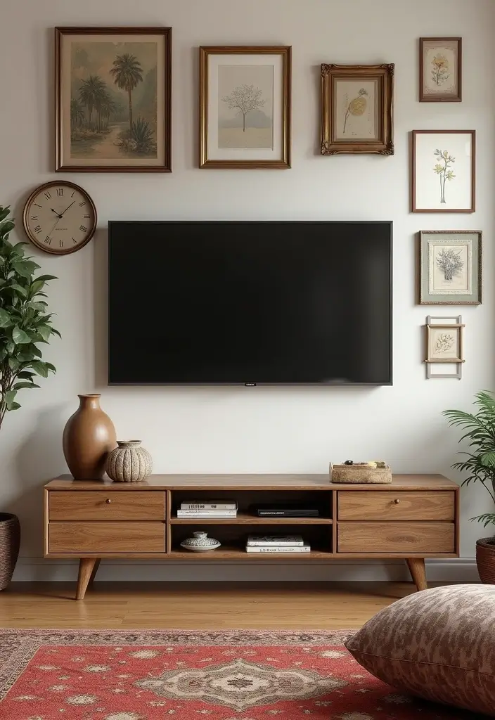 26 Stylish and Functional TV Wall Decor Ideas for Your Living Room - 14. Vintage Finds