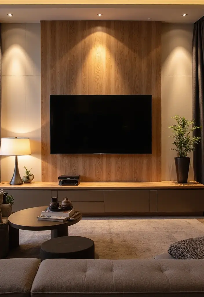 26 Stylish and Functional TV Wall Decor Ideas for Your Living Room - 18. Recessed Lighting