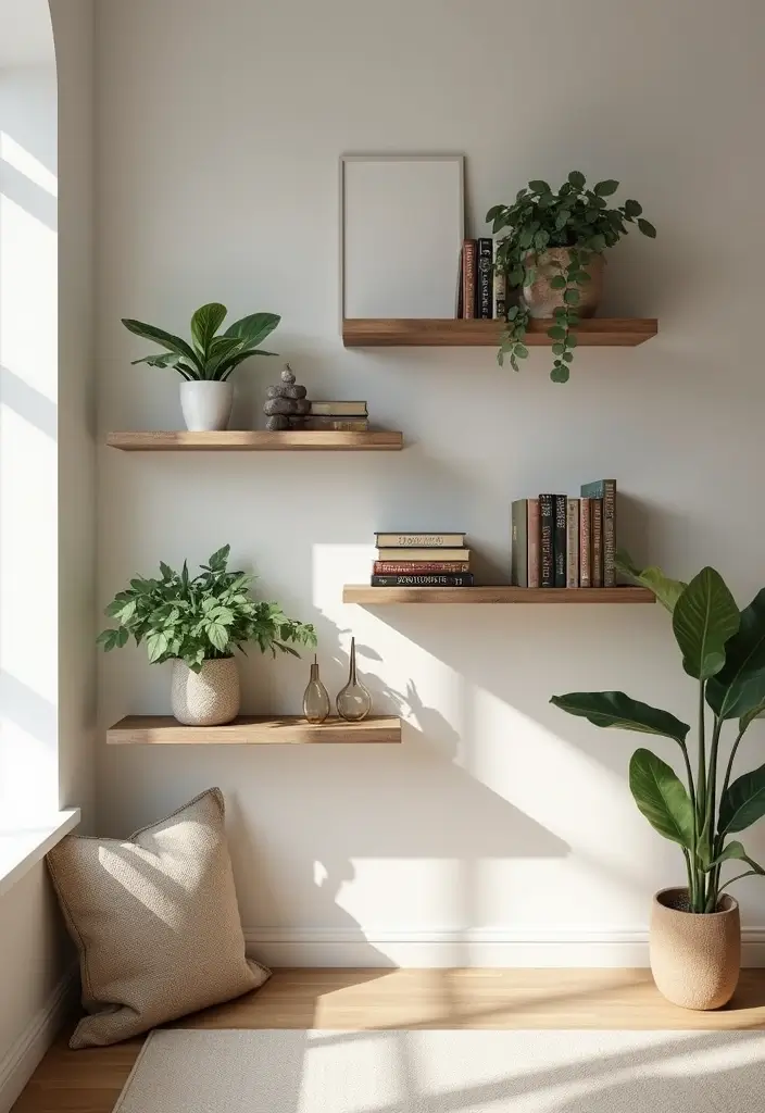 26 Stylish and Functional TV Wall Decor Ideas for Your Living Room - 2. Floating Shelves