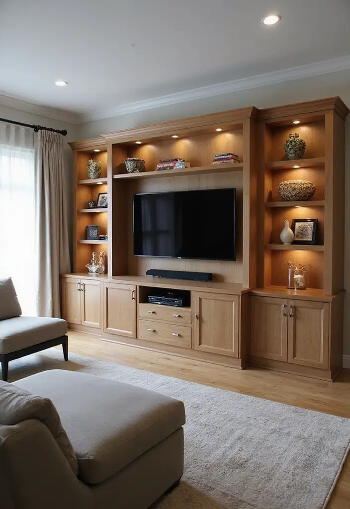 26 Stylish and Functional TV Wall Decor Ideas for Your Living Room - 22. Custom Built-Ins