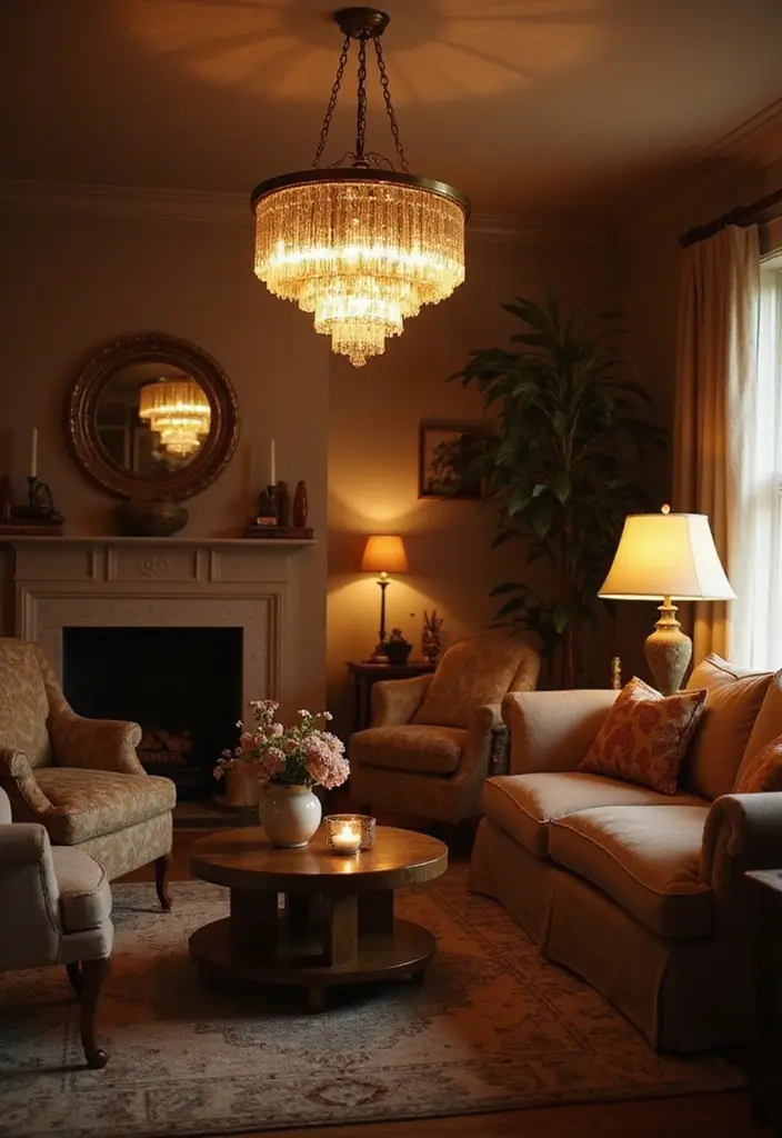 27 Black White and Silver Living Room Ideas That Feel Glamorous and Cool - 10. Layered Lighting