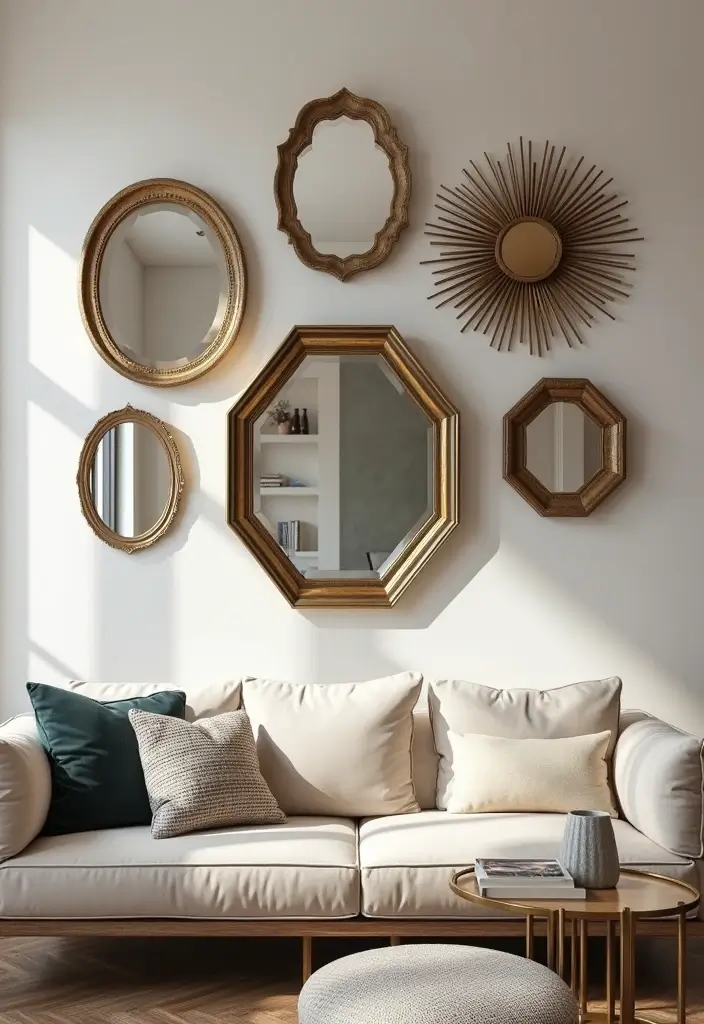 27 Black White and Silver Living Room Ideas That Feel Glamorous and Cool - 11. Glamorous Wall Mirrors