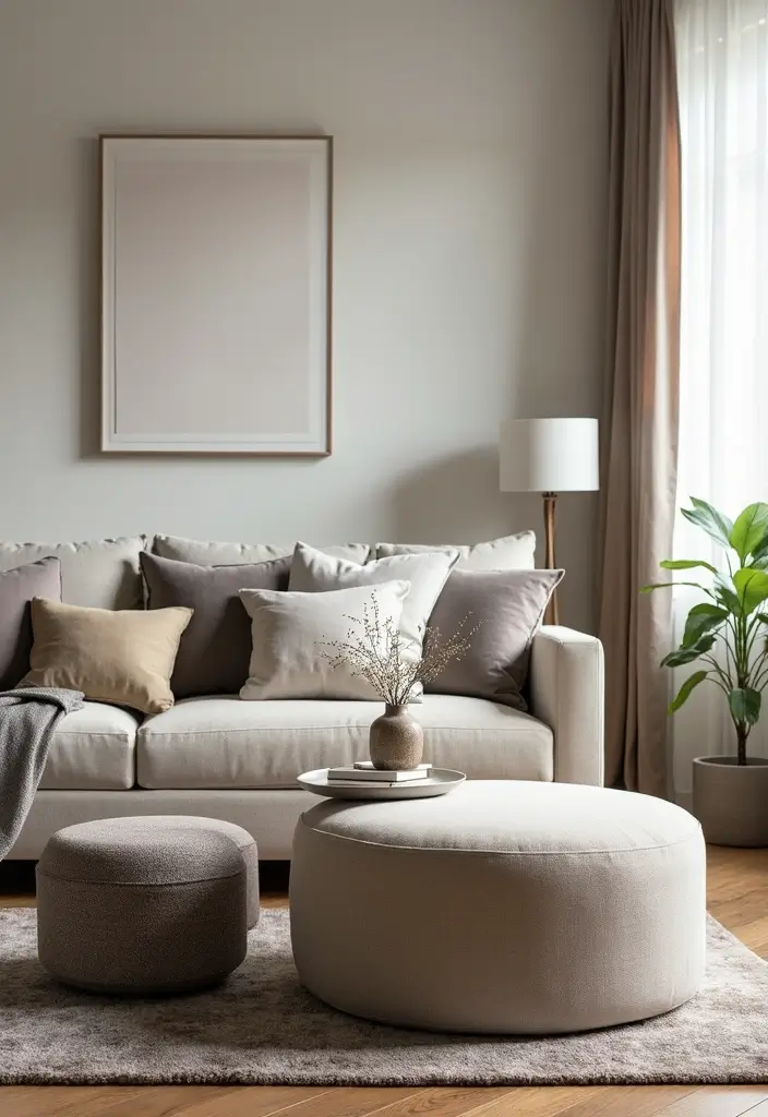 27 Black White and Silver Living Room Ideas That Feel Glamorous and Cool - 15. Functional Ottomans