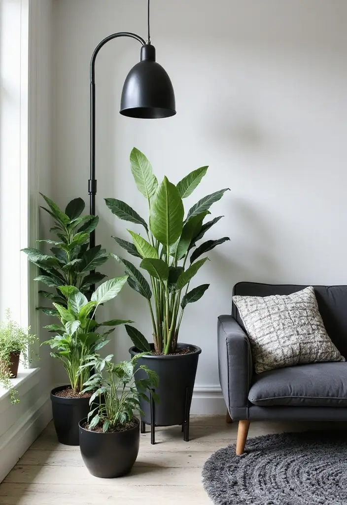 27 Black White and Silver Living Room Ideas That Feel Glamorous and Cool - 18. Adding Greenery