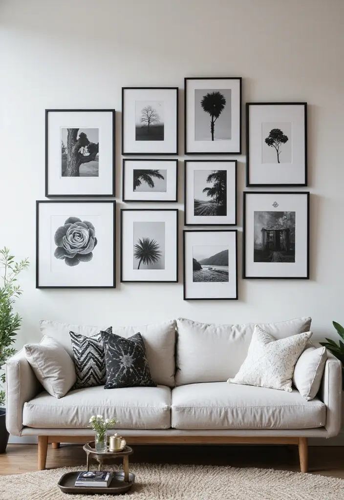 27 Black White and Silver Living Room Ideas That Feel Glamorous and Cool - 2. Striking Wall Art