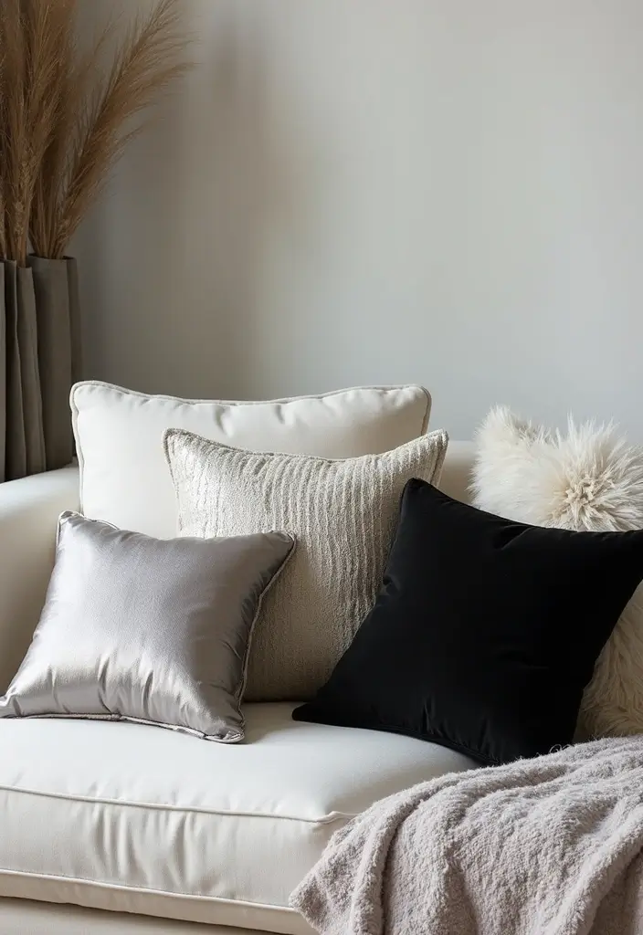 27 Black White and Silver Living Room Ideas That Feel Glamorous and Cool - 7. Stylish Throw Pillows