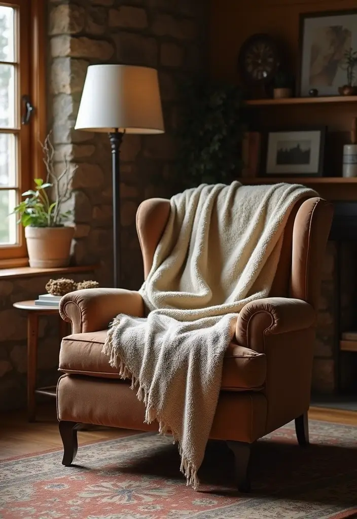 27 Brown Recliner Living Room Decor Ideas That Add Comfort and Style - 12. Display Cozy Throws