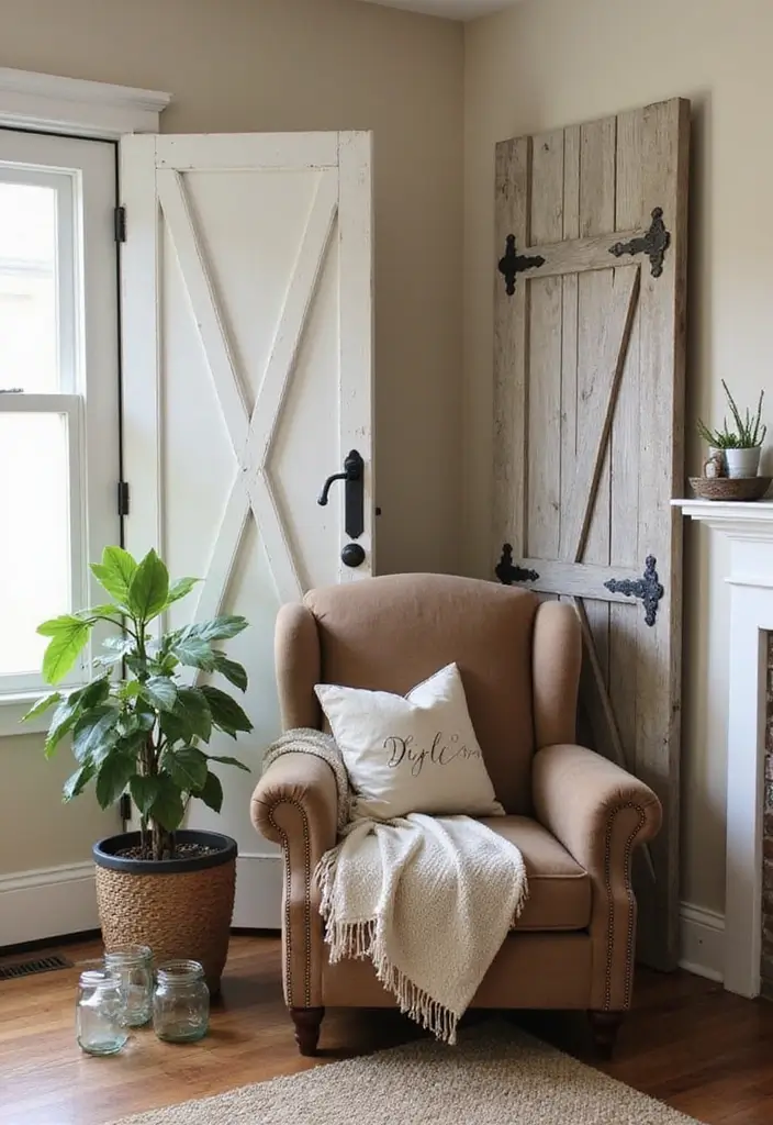 27 Brown Recliner Living Room Decor Ideas That Add Comfort and Style - 17. Add a Touch of Farmhouse Chic