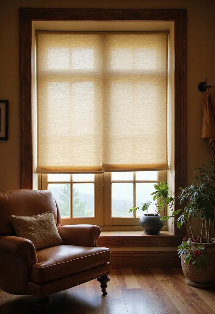 27 Brown Recliner Living Room Decor Ideas That Add Comfort and Style - 19. Include Soft Fabric Shades