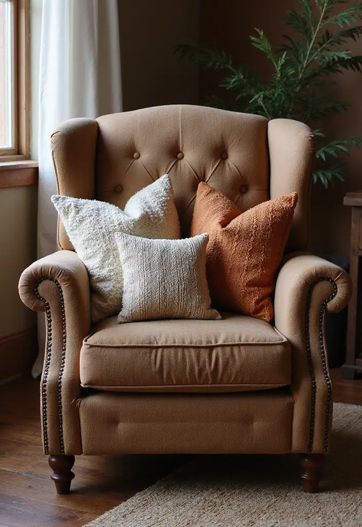 27 Brown Recliner Living Room Decor Ideas That Add Comfort and Style - 2. Layer Textures with Throw Pillows