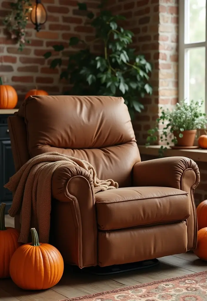 27 Brown Recliner Living Room Decor Ideas That Add Comfort and Style - 21. Add Seasonal Decor