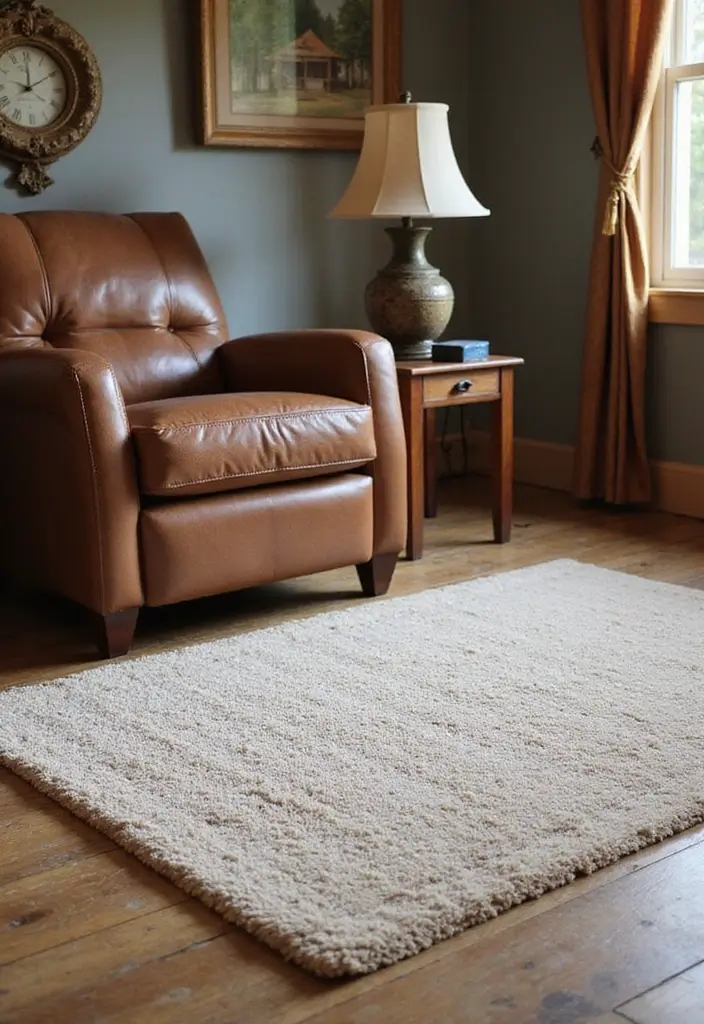 27 Brown Recliner Living Room Decor Ideas That Add Comfort and Style - 3. Incorporate a Soft Area Rug