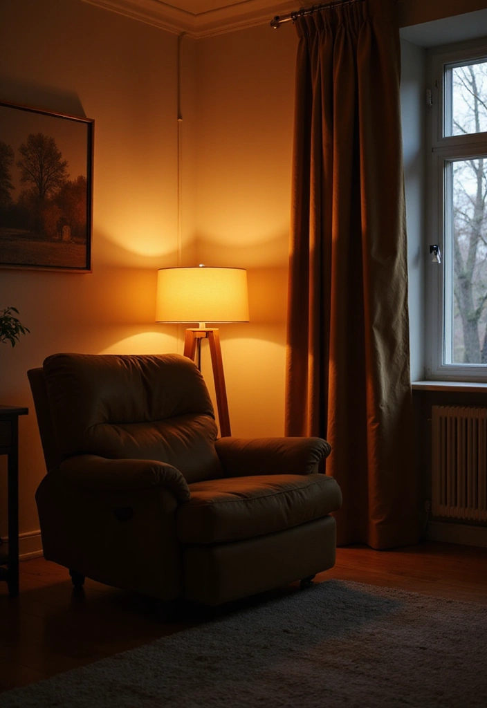 27 Brown Recliner Living Room Decor Ideas That Add Comfort and Style - 5. Add Warm Lighting Fixtures