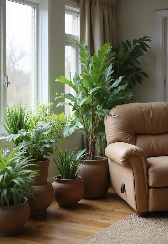 27 Brown Recliner Living Room Decor Ideas That Add Comfort and Style - 8. Incorporate Indoor Plants