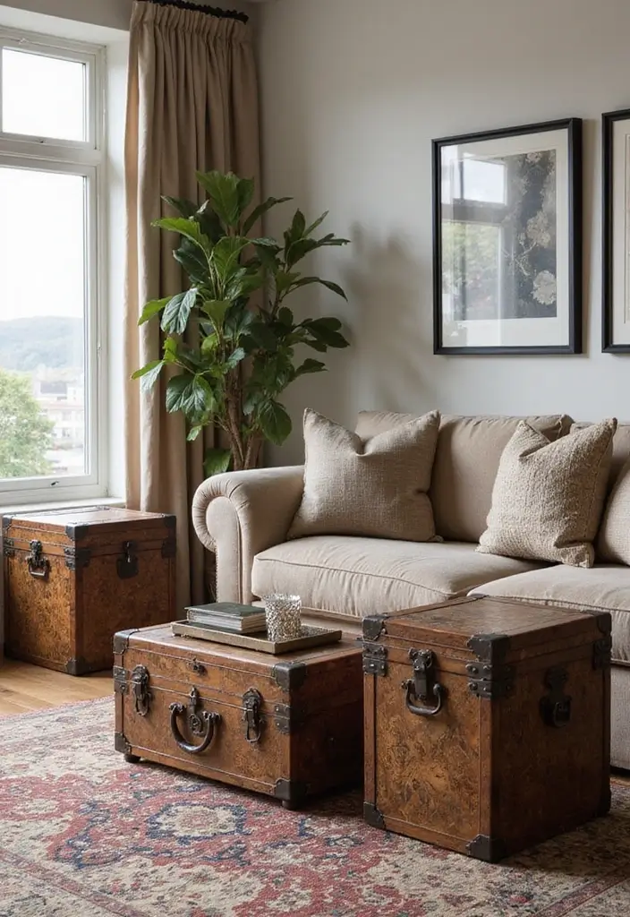 27 Chinoiserie Living Room Ideas That Add Classic Charm - 11. Decorative Trunks and Storage Boxes