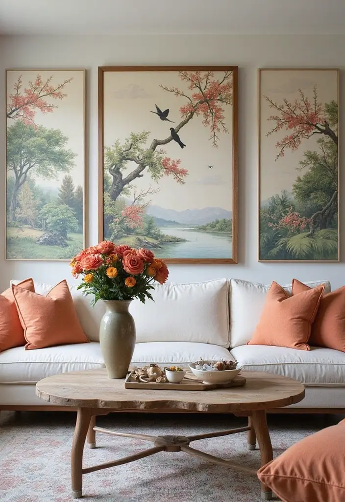27 Chinoiserie Living Room Ideas That Add Classic Charm - 13. Chinoiserie-Inspired Artwork