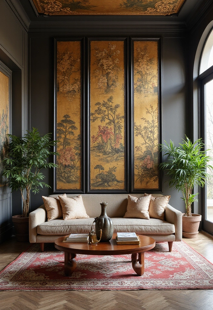 27 Chinoiserie Living Room Ideas That Add Classic Charm - 16. Decorative Screens as Dividers