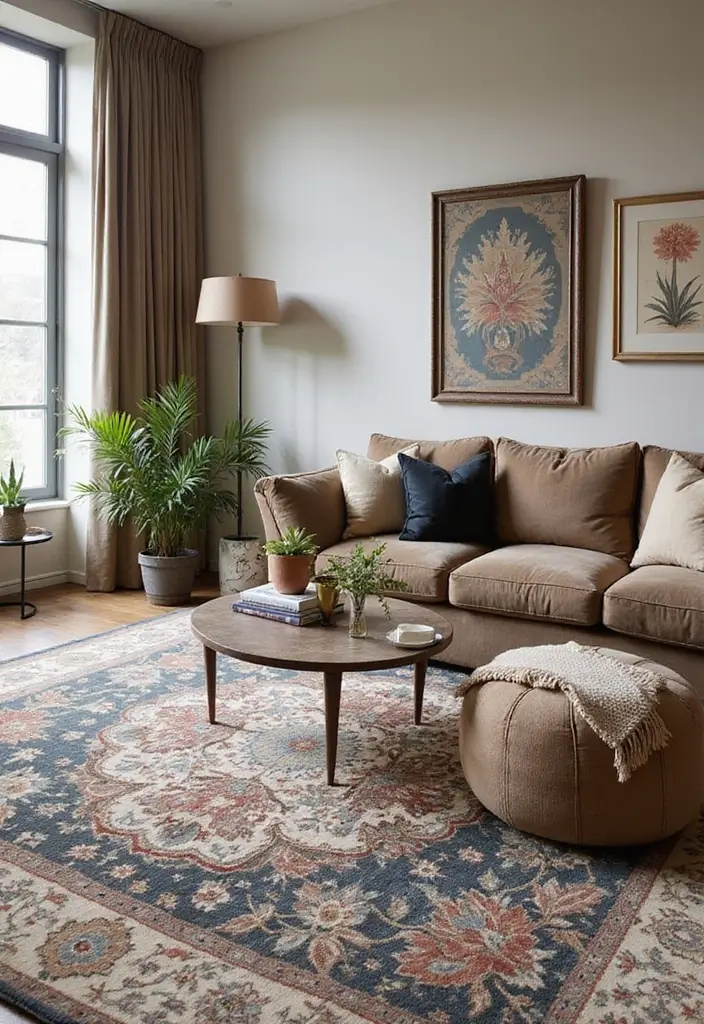 27 Chinoiserie Living Room Ideas That Add Classic Charm - 17. Statement Rugs with Intricate Designs