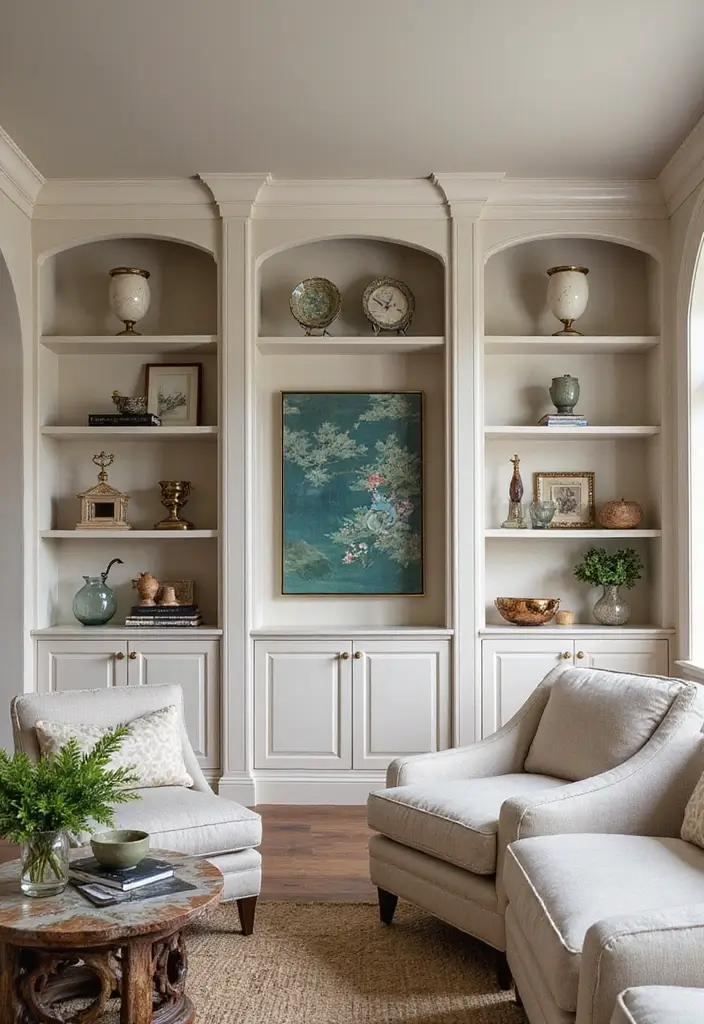 27 Chinoiserie Living Room Ideas That Add Classic Charm - 24. Custom Built-Ins