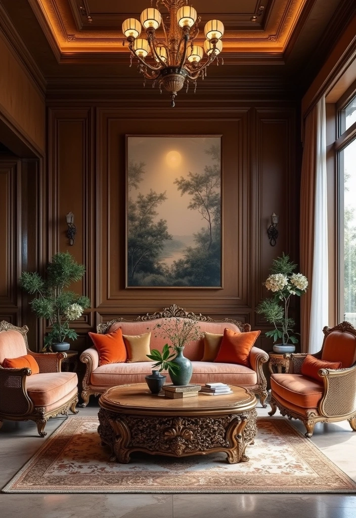27 Chinoiserie Living Room Ideas That Add Classic Charm - 3. Ornate Furniture Pieces