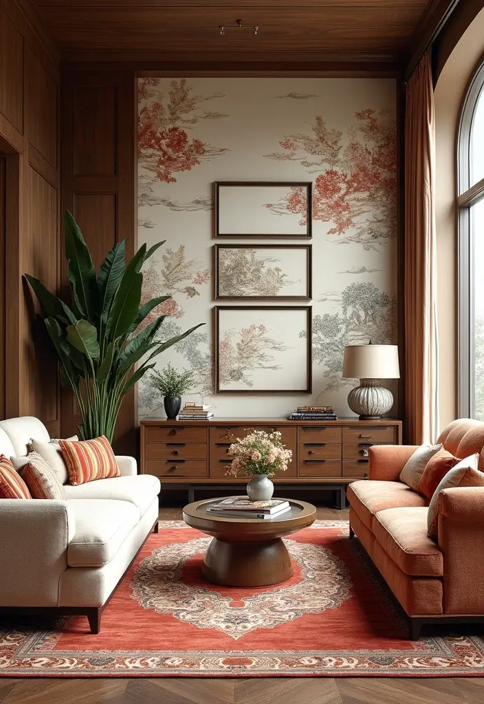27 Chinoiserie Living Room Ideas That Add Classic Charm - 9. Asian-Inspired Patterns