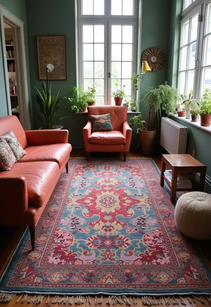 27 Colorful Boho Living Room Ideas That Feel Free Spirited and Stylish - 1. Brightly Colored Area Rugs