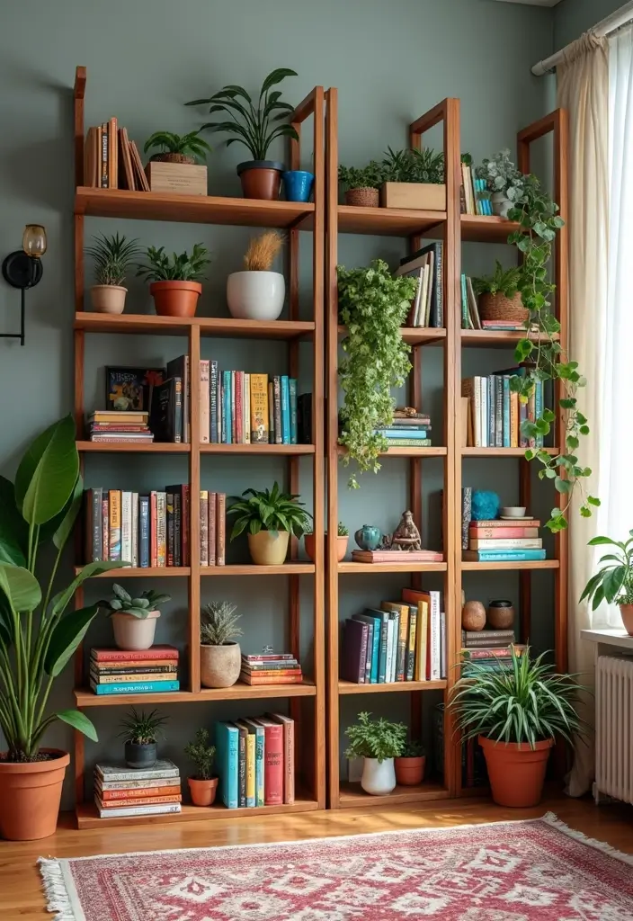 27 Colorful Boho Living Room Ideas That Feel Free Spirited and Stylish - 15. Creative Shelving