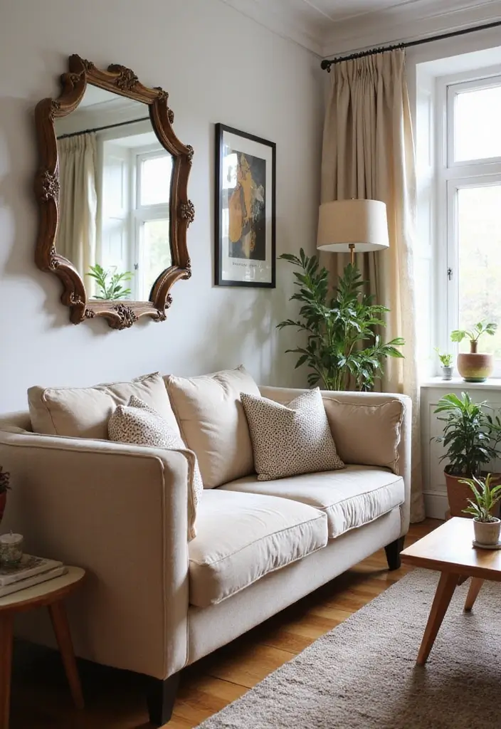 27 Colorful Boho Living Room Ideas That Feel Free Spirited and Stylish - 16. Mirrors for Space and Light