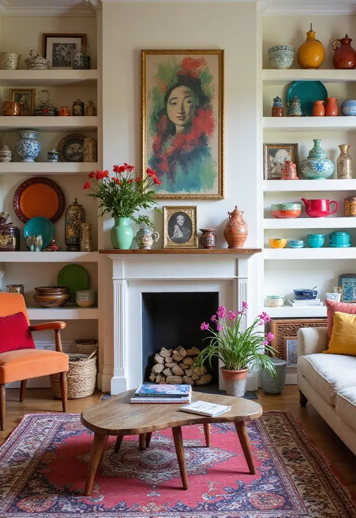 27 Colorful Boho Living Room Ideas That Feel Free Spirited and Stylish - 25. Bright Tableware