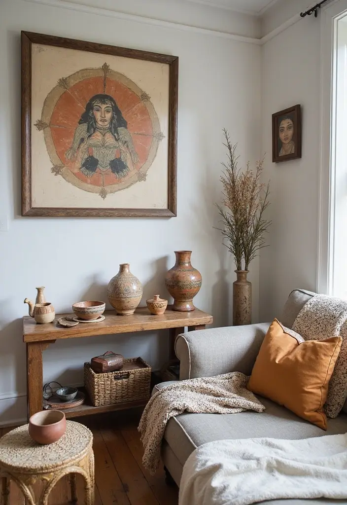 27 Colorful Boho Living Room Ideas That Feel Free Spirited and Stylish - 9. Artistic Accents