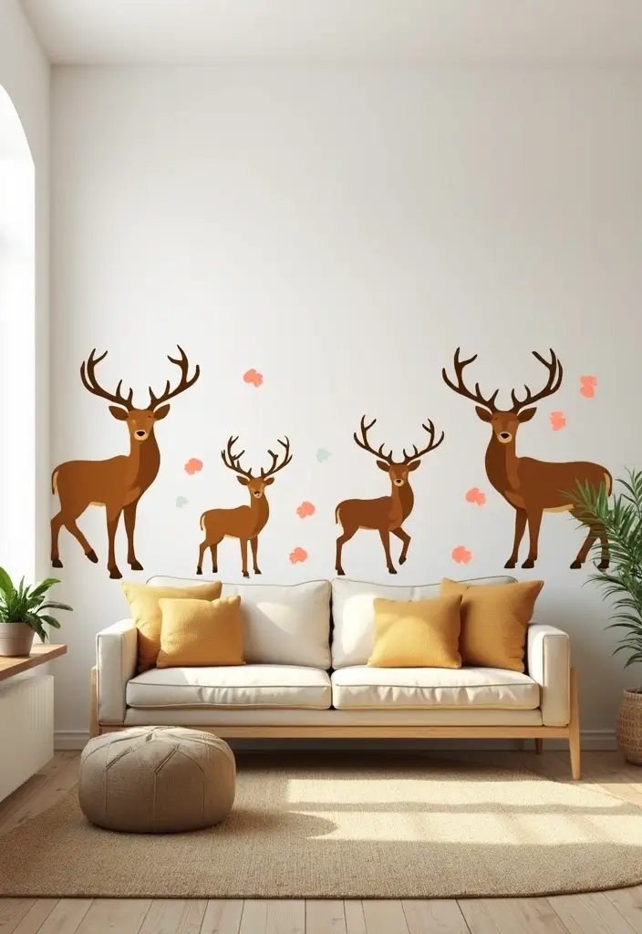 27 Deer Head Decor Living Room Farmhouse Ideas That Add Rustic Style - 13. Deer Themed Wall Decals