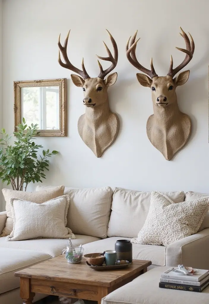27 Deer Head Decor Living Room Farmhouse Ideas That Add Rustic Style - 17. Decorative Deer Head Mirrors