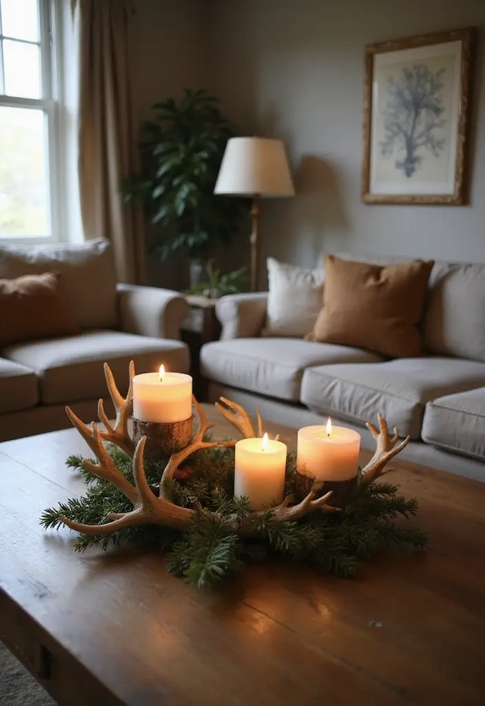 27 Deer Head Decor Living Room Farmhouse Ideas That Add Rustic Style - 20. Antler Candle Holders