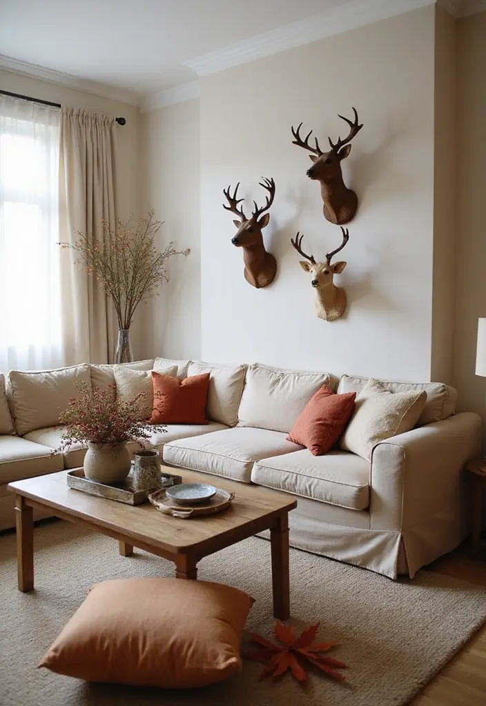 27 Deer Head Decor Living Room Farmhouse Ideas That Add Rustic Style - 21. Seasonal Deer Head Decor