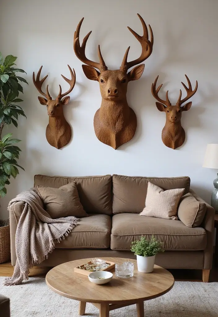 27 Deer Head Decor Living Room Farmhouse Ideas That Add Rustic Style - 22. Wooden Deer Head Crafts