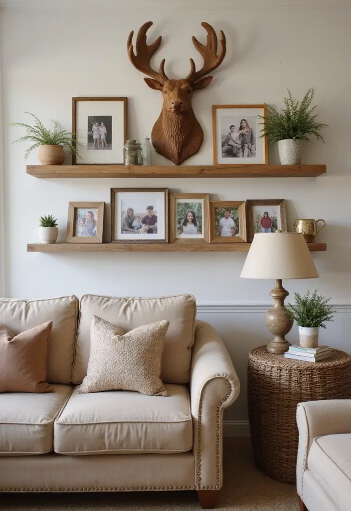 27 Deer Head Decor Living Room Farmhouse Ideas That Add Rustic Style - 23. Deer-Themed Photo Frames