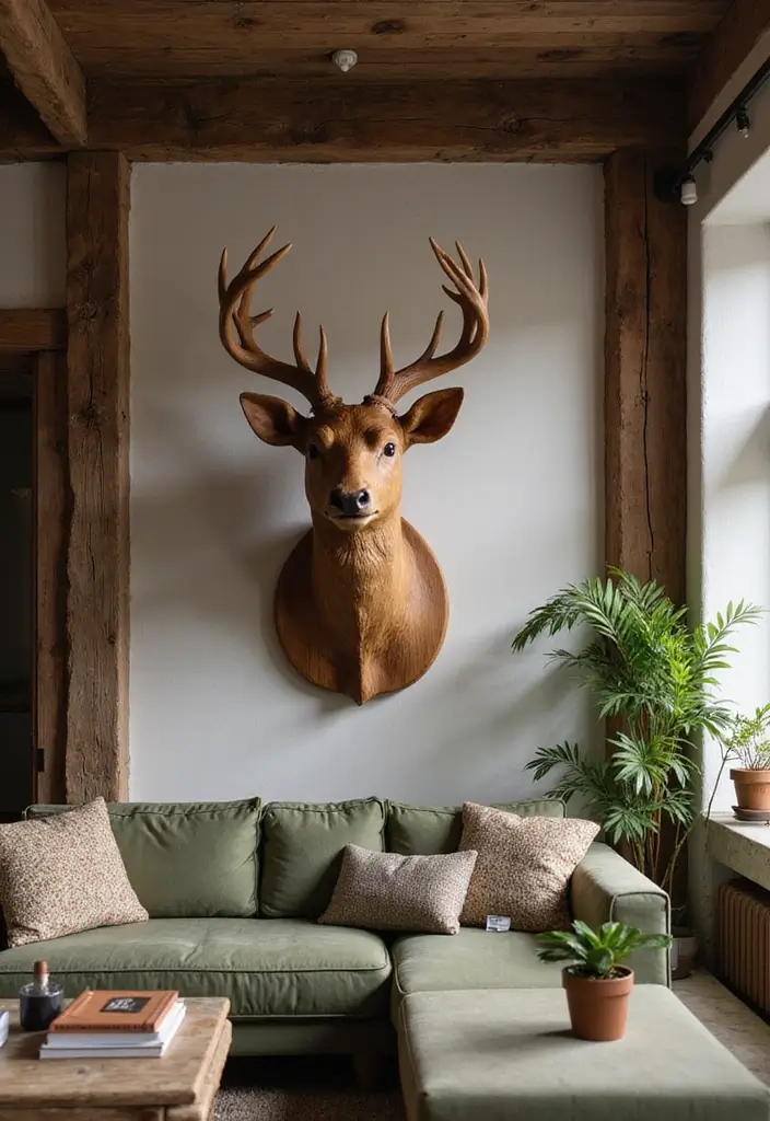 27 Deer Head Decor Living Room Farmhouse Ideas That Add Rustic Style - 3. Rustic Deer Head Wall Décor