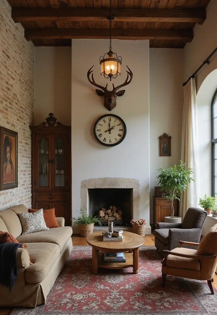 27 Deer Head Decor Living Room Farmhouse Ideas That Add Rustic Style - 9. Deer Head Wall Clock