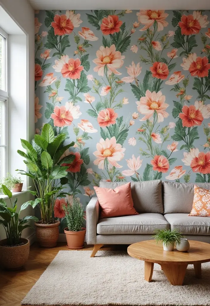 27 Eco-Friendly Wallpaper Ideas for Your Living Room That Transform the Walls - 1. Botanical Bliss