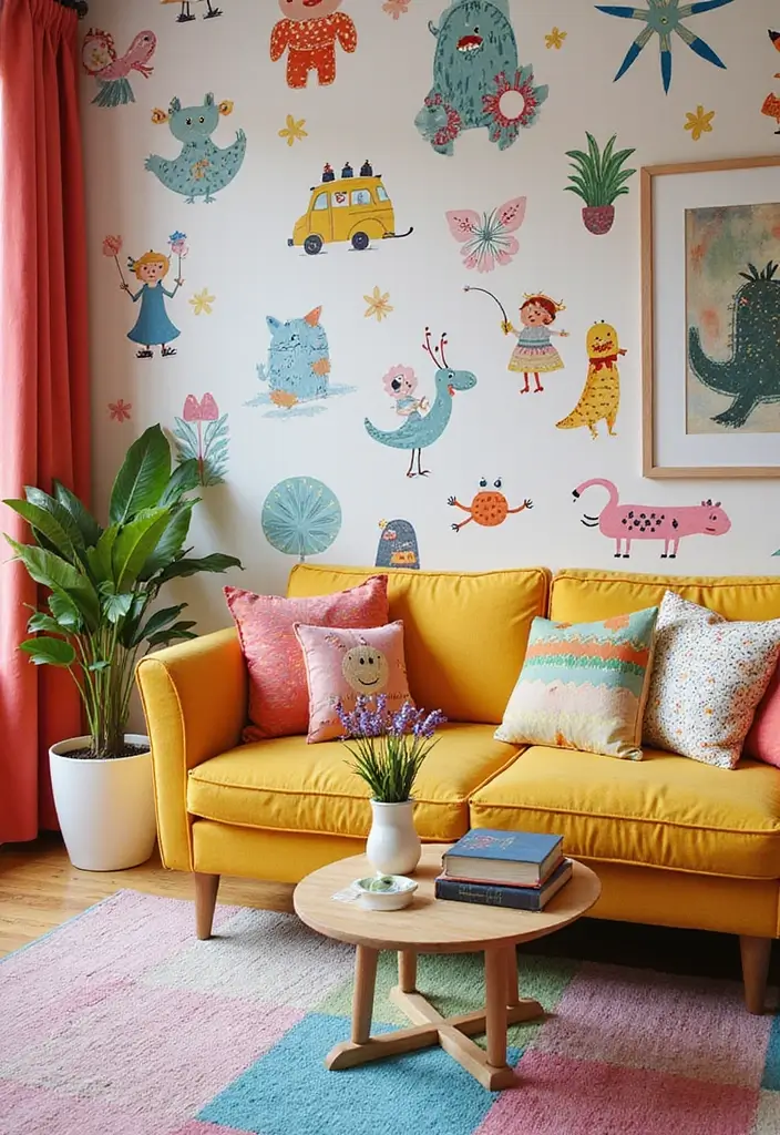 27 Eco-Friendly Wallpaper Ideas for Your Living Room That Transform the Walls - 12. Whimsical Designs