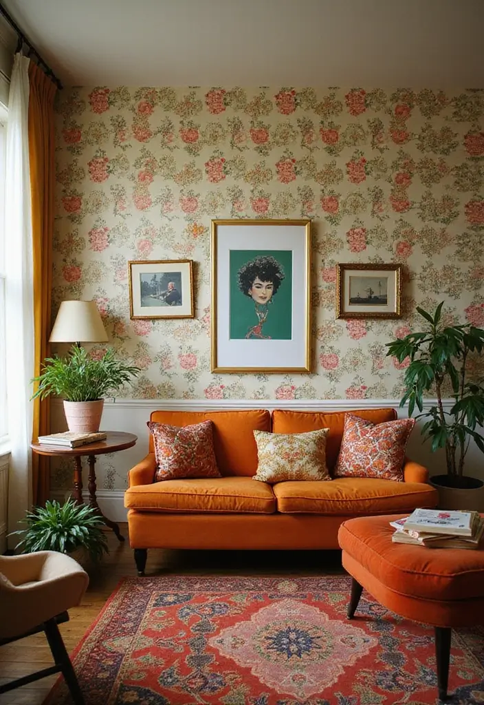 27 Eco-Friendly Wallpaper Ideas for Your Living Room That Transform the Walls - 15. Retro Patterns