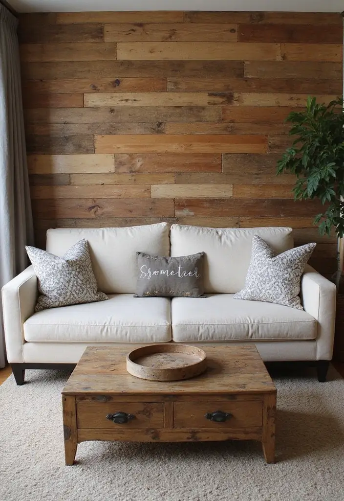 27 Eco-Friendly Wallpaper Ideas for Your Living Room That Transform the Walls - 2. Reclaimed Wood Panels