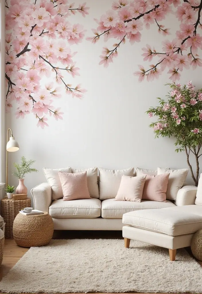 27 Eco-Friendly Wallpaper Ideas for Your Living Room That Transform the Walls - 22. Seasonal Themes