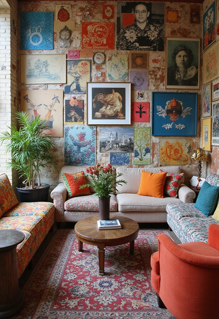 27 Eco-Friendly Wallpaper Ideas for Your Living Room That Transform the Walls - 24. Creative Collage