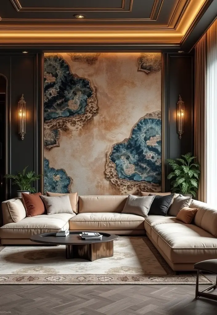27 Eco-Friendly Wallpaper Ideas for Your Living Room That Transform the Walls - 26. Geodes and Minerals