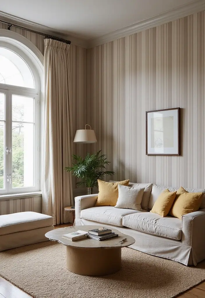 27 Eco-Friendly Wallpaper Ideas for Your Living Room That Transform the Walls - 5. Classic Stripes