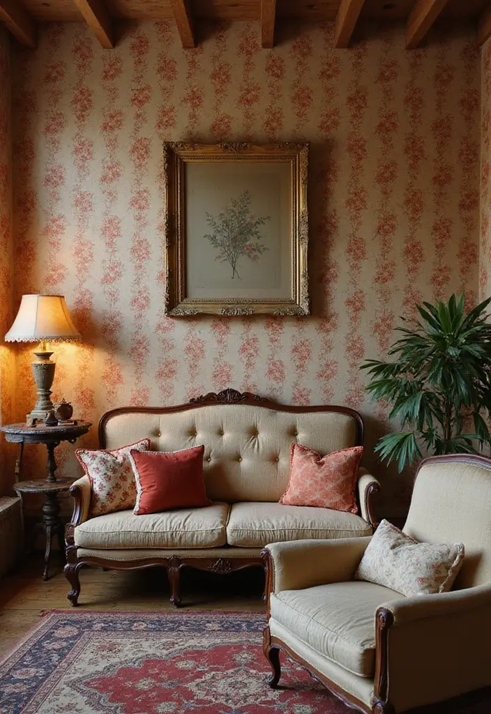 27 Eco-Friendly Wallpaper Ideas for Your Living Room That Transform the Walls - 7. Vintage Floral