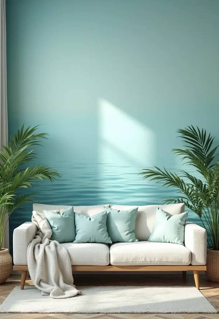27 Eco-Friendly Wallpaper Ideas for Your Living Room That Transform the Walls - 9. Oceanic Tones