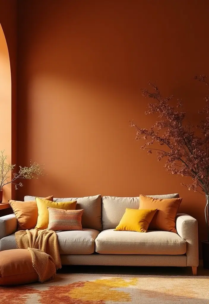 27 Fall Decor Ideas for Living Room That Feel Warm and Seasonal - 1. Warm Color Palettes