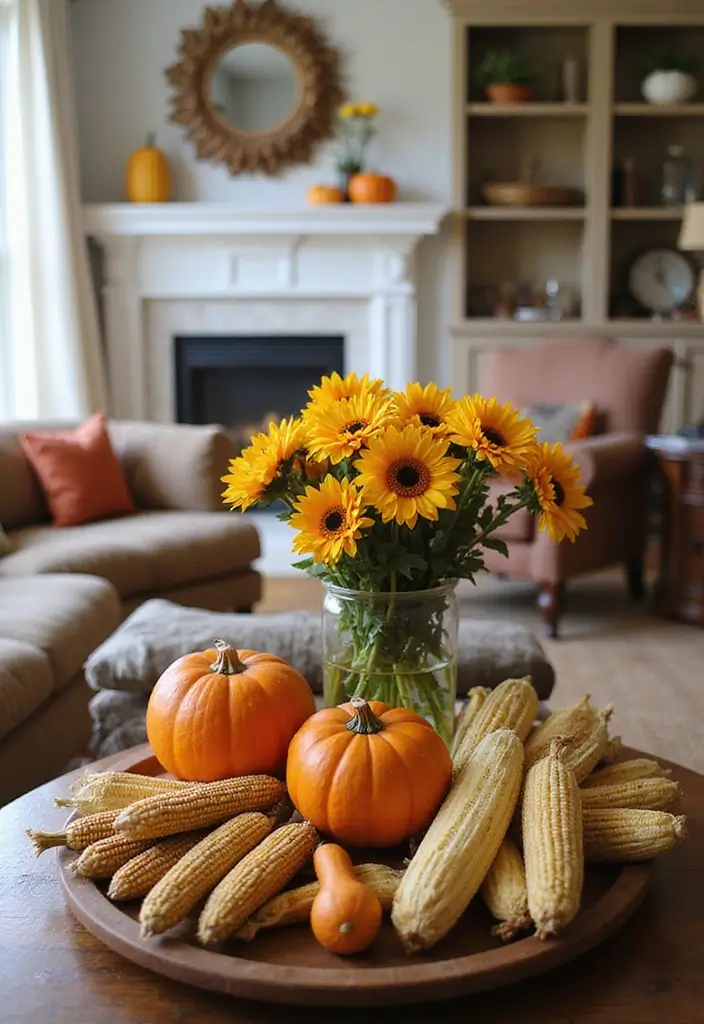 27 Fall Decor Ideas for Living Room That Feel Warm and Seasonal - 12. Harvest-Themed Accessories